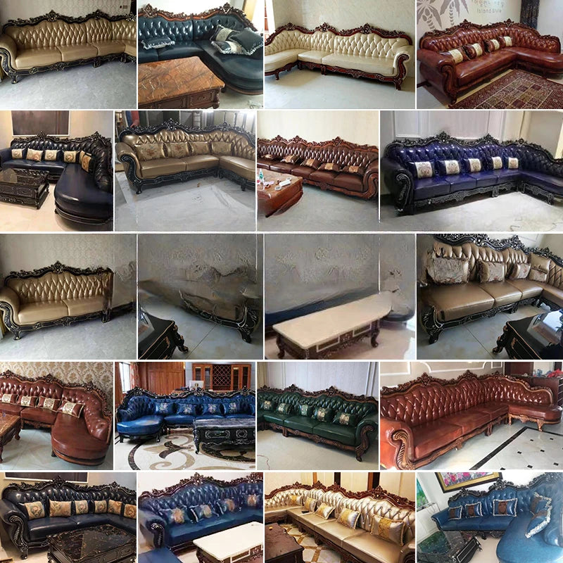 European leather corner high-end left and right concubines American solid wood  living room L-shaped combination sofa