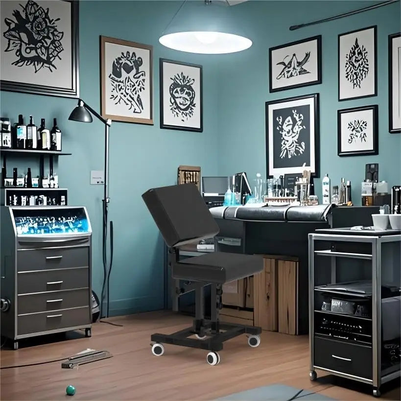 Multifunctional Chair with Armrest, 80-98cm Adjustable Tattoo Salon Chairs Steel Frame Lift Tattoo Bench For Tattoo Artist