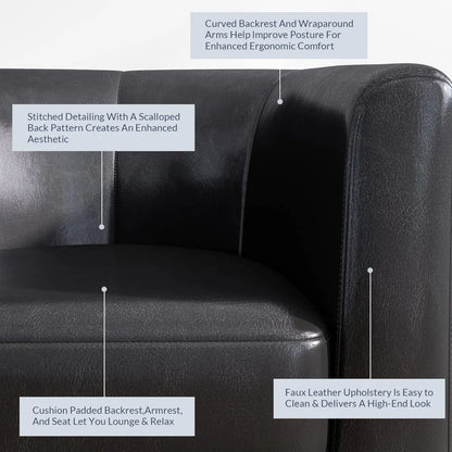 Leather-Clad Club Chairs with Padded Seats for Living Rooms, Bedrooms, and Waiting Areas in Black