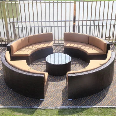 Outdoor rattan chair round sofa coffee table combination hotel reception rattan sofa terrace balcony semi-circular curved