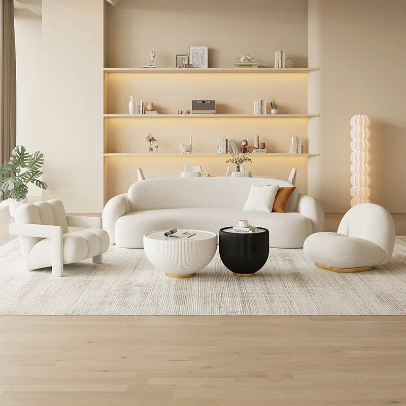 New Design Moon Curved Sofa Living Room Home Furniture Comfortable Living Room Modern White Lamb Wool Fabric Sofa