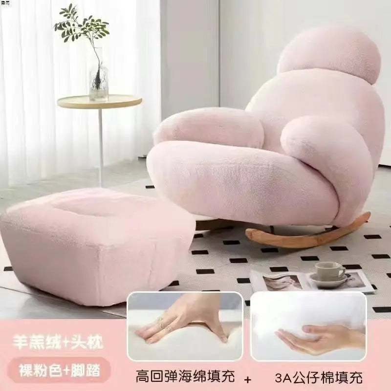 Big white Internet celebrity rocking chair lazy sofa single rocking cream living room lazy chair simple balcony bedroom