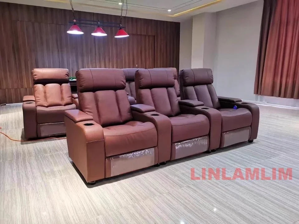 MINGDIBAO Luxury Electric Recliner Cinema Chair with Cup Holder, Genuine Leather Upholstery, LED Lighting – Home Theater Seating