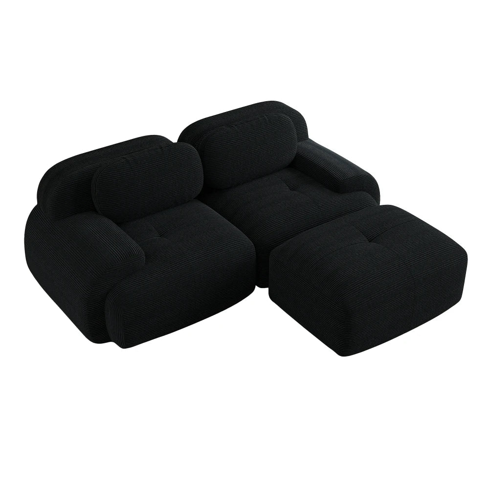 82'' Corner Sofa in Soft Cord Fabric, Modular Combined with Curved Armrests, Without Mounting, Highly Elastic Foam Upholstery