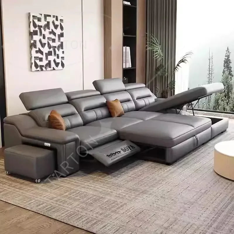 Convertible Sofa Bed Electric Reclining Sectional Couch, Folding Sofa Cama With Power Recliner & Storage