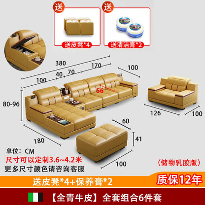 Leather Sofa Modern Simple Living Room Small Apartment Latex Storage Top Layer Leather Sofa