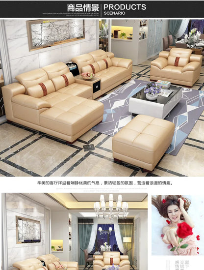 Leather sofa modern simple living room combination first layer cowhide size apartment corner