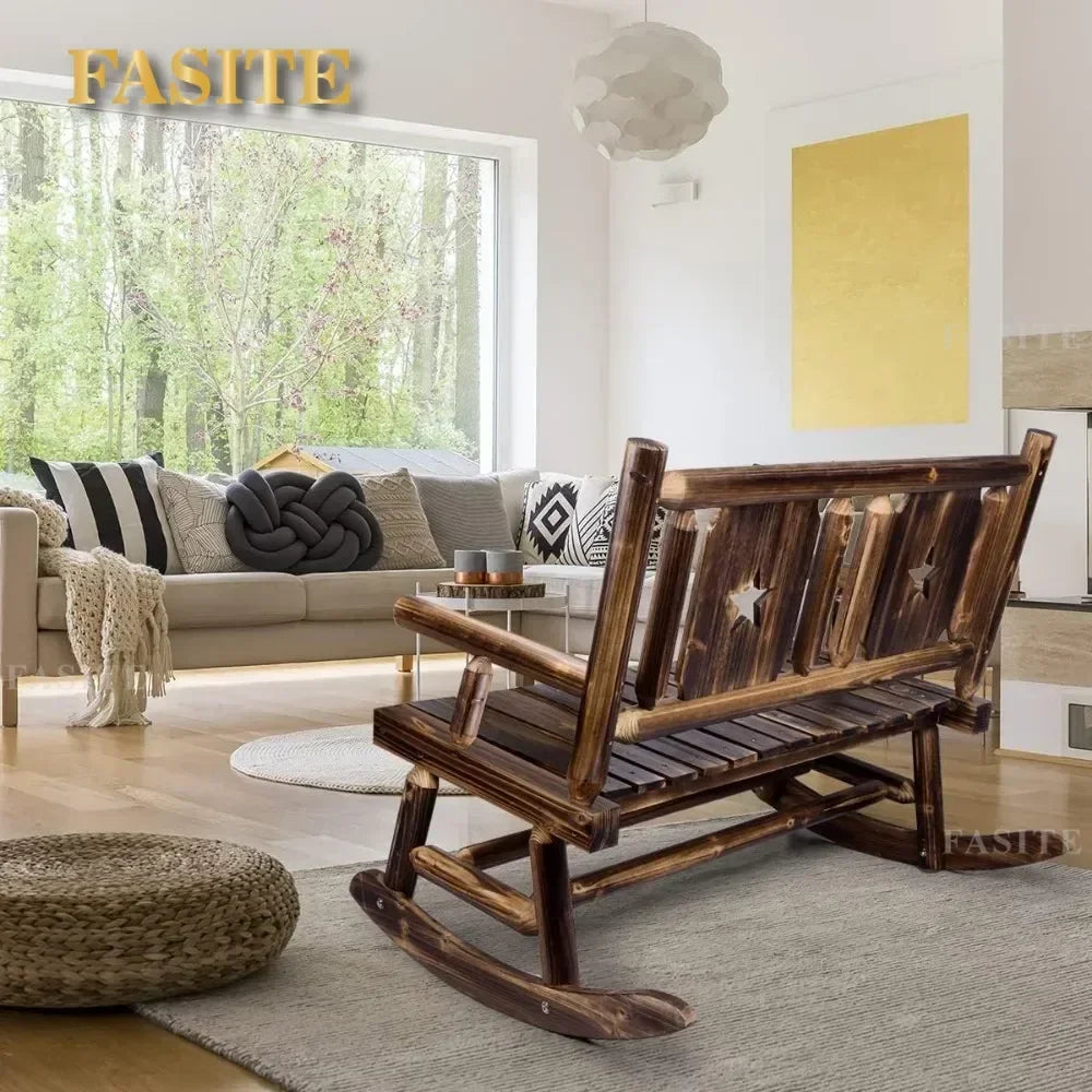Wooden Double Outdoor Terrace Rocking Chair, Outdoor Rocking Chair, Original Wooden Porch Stool