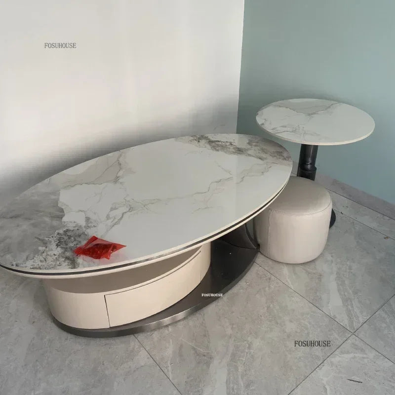 Nordic Light Luxury Designer Oval Coffee Table Rock Board Coffee Tables for Living Room Simple Storage Side Table Home Furniture