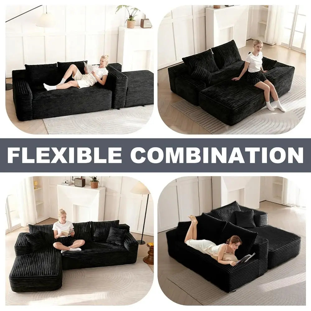 108 L-Shaped Deep Seat Comfort Sectional Sofa in Corduroy for Living Room, No Assembly Needed