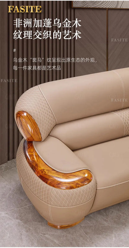 2024 new ebony leather sofa corner new Chinese living room high-end first-layer cowhide sofa solid wood furniture