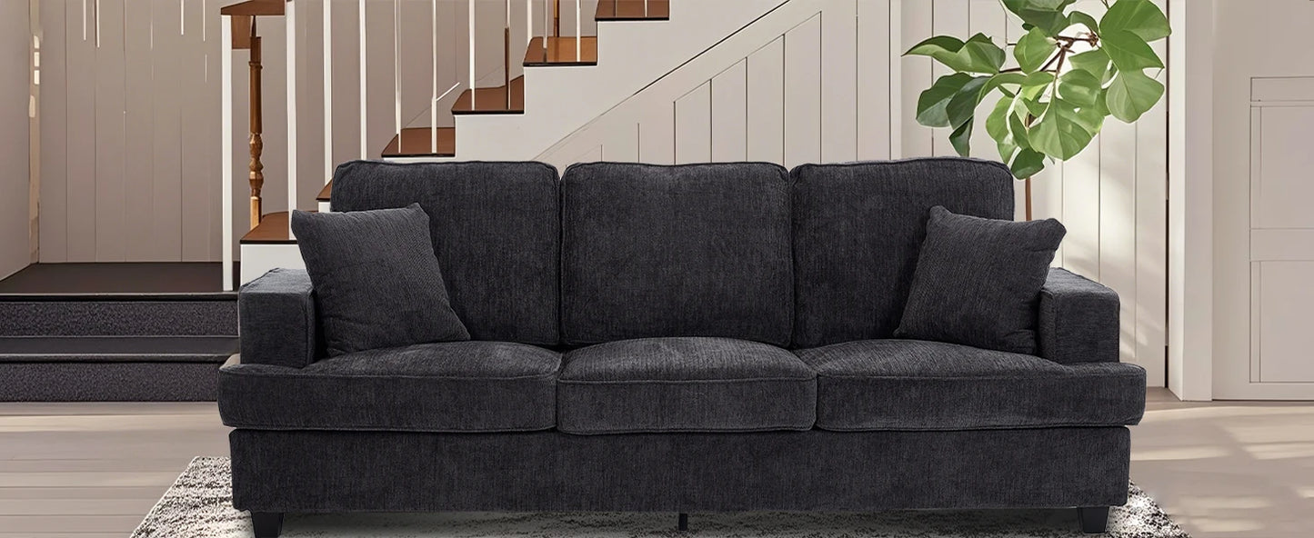 89 Inch 3 Seater Chenille Upholstered Couch Plush Deep Seat Cloud Sofa Gray Soft Upholstered Furniture for Living Room Bedroom Apartment Office Small Space