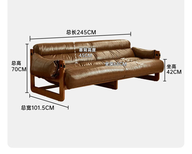 Nordic retro single solid wood sofa chair guest casual leather recliner simple and modern small apartment