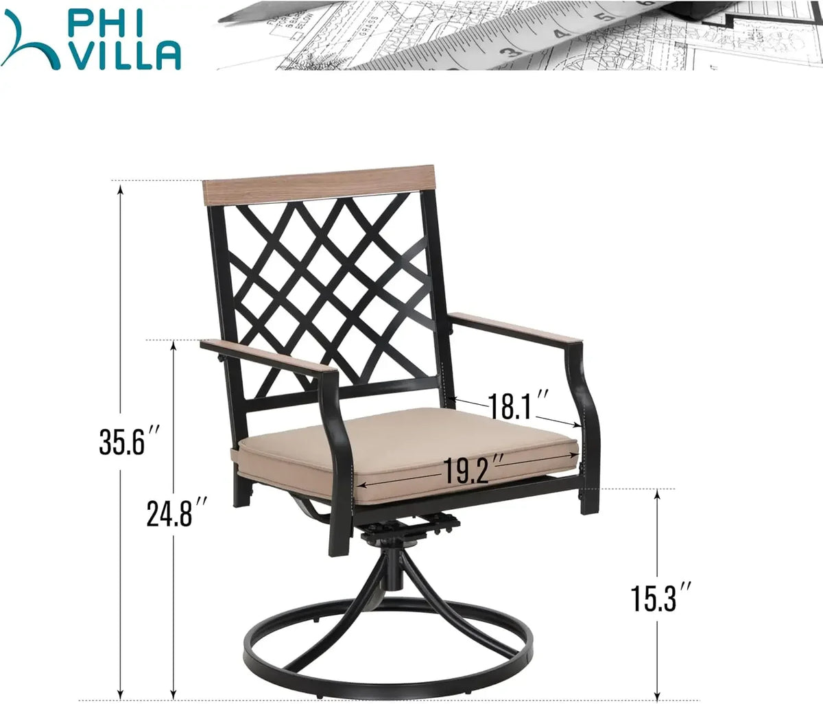 Outdoor Metal Swivel Chairs Set of 2 Patio Dining Chair with Cushion Furniture Set for Garden Backyard Bistro