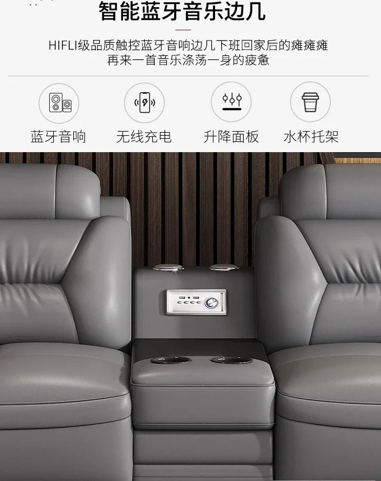 Premium  Italian Genuine Leather Sectional Sofa Sets Couch Sofas with USB and Bluetooth Speaker
