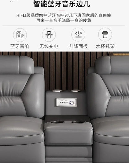 Premium  Italian Genuine Leather Sectional Sofa Sets Couch Sofas with USB and Bluetooth Speaker