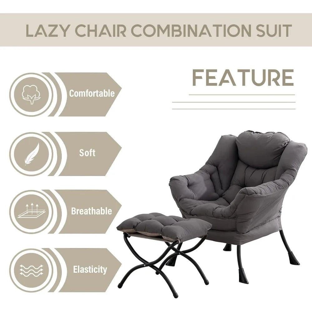 Lazy Chair with Ottoman, Modern Accent Leisure Upholstered Lazy Sofa , Contemporary Lounge Reading Chair with Armrests