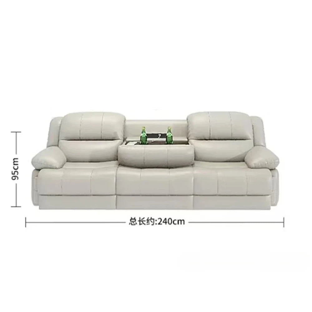 Sofa with Power Outlet, USB, and Hidden Cup Holders – Genuine Leather Recliner
