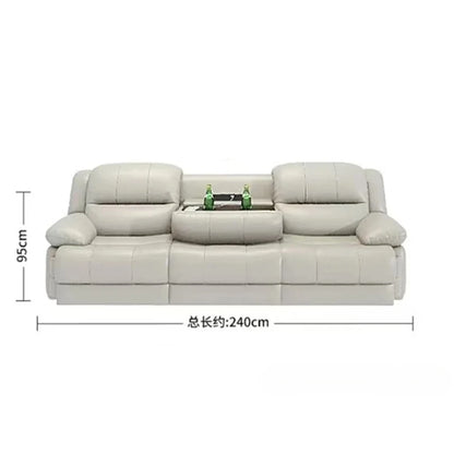 Sofa with Power Outlet, USB, and Hidden Cup Holders – Genuine Leather Recliner