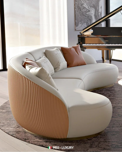 Two-color U-shaped villa leather sofa, modern light luxury semi-curved sofa