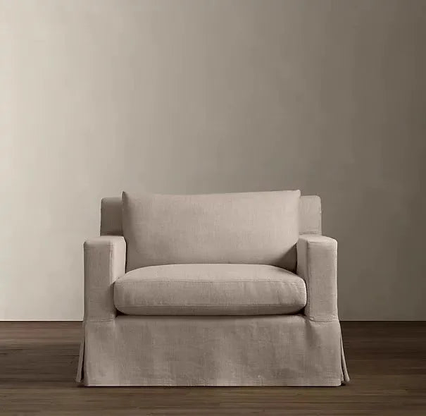 North American wabi style Japanese style white cream linen cotton and linen designer living room B & B straight