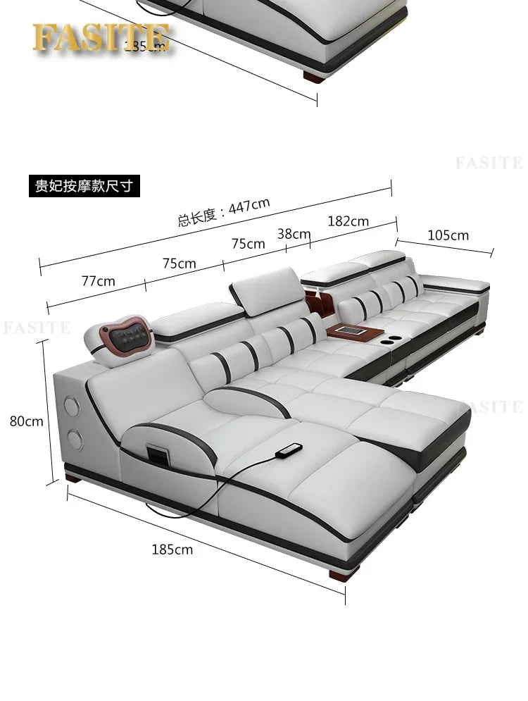 Massage sofa minimalist top layer cowhide home living room Italian minimalist leather art
