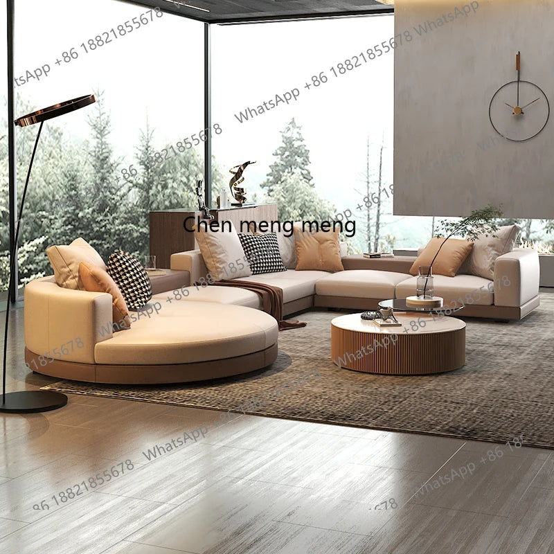Leather combination, sofa, large flat-floor villa sofa, concubine arc high-end sofa