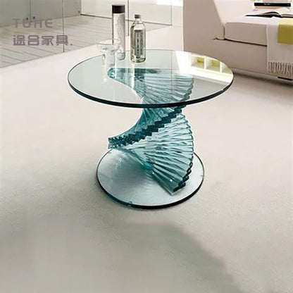 Italian Style Solid Wood Dining Table Light Luxury Curved Round Table Tempered Glass Living Room Hotel Personalized Dining Table