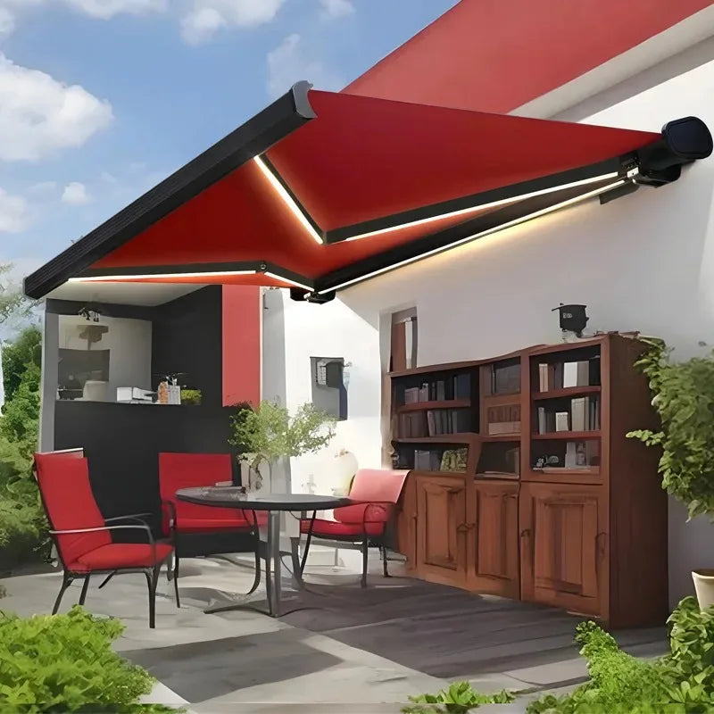 Full Box Electric Awning Sunshade LED Lighting Mechanical Manual Remote Control Home Courtyard Balcony Outdoor Leisure