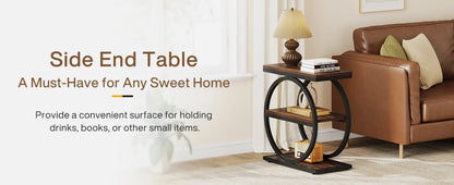Tribesigns End Table, Narrow End Table with 3 Storage Shelves, Wood Side Table with Black Metal Frames, Industrial Sofa table