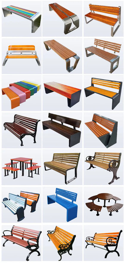 Banc de jardin extérieur 4 places en bois massif, moderne et élégant, pour meubles de parc ou de rue, chaise de Patio élégante