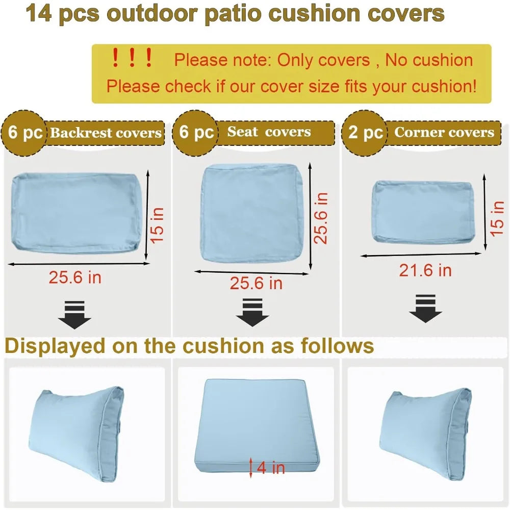 14 Piece Outdoor Patio Cushion Cover Replacement, Waterproof Patio Cushion Covers, Outdoor Furniture Cushion - Free Delivery