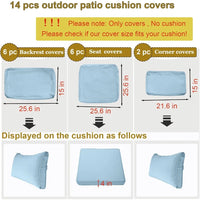 14 Piece Outdoor Patio Cushion Cover Replacement, Waterproof Patio Cushion Covers, Outdoor Furniture Cushion - Free Delivery