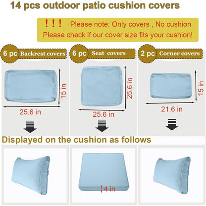 14 Piece Outdoor Patio Cushion Cover Replacement, Waterproof Patio Cushion Covers, Outdoor Furniture Cushion - Free Delivery