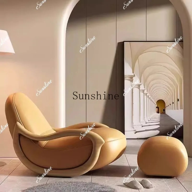 Cream wind solid wood rocking chair technical cloth household balcony Chinese lazy sofa  FT