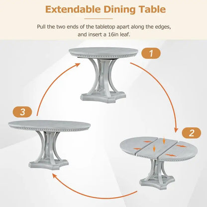 Extendable Oval Dining Table 42"-58" for Kitchen & Dining Room in Antique Gray Oak Finish