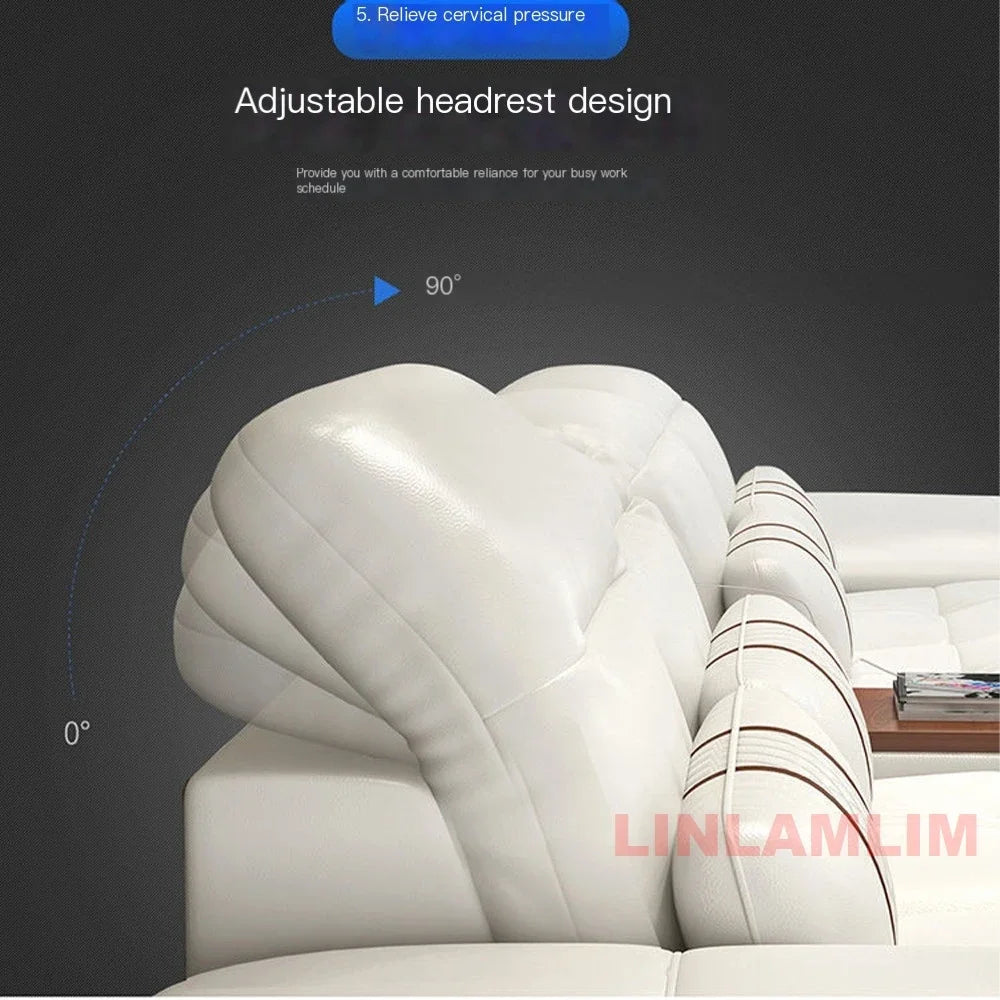 MINGDIBAO Modern Luxury Sectional Sofa Set with Chaise Lounge – Italian Genuine Leather Couch with Speakers, USB Port & Storage