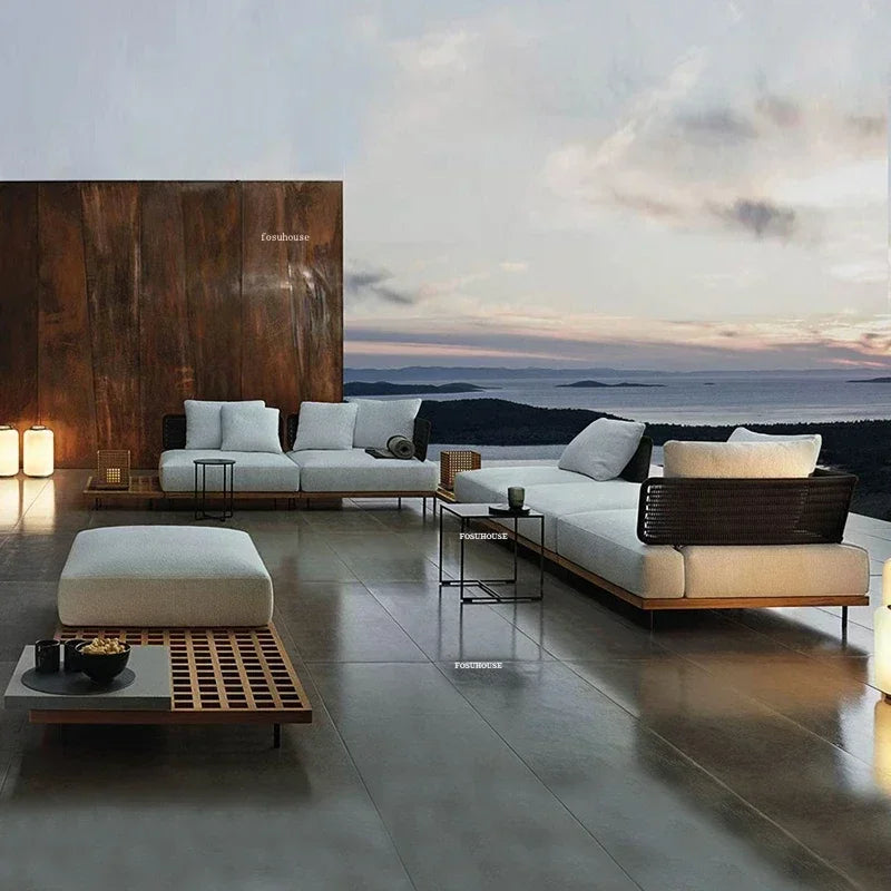 Nordic Solid Wood Sofa Chair Leisure Patio Living Room Furniture Villa Luxury Sofa Combination Garden Furniture Sets Rattan