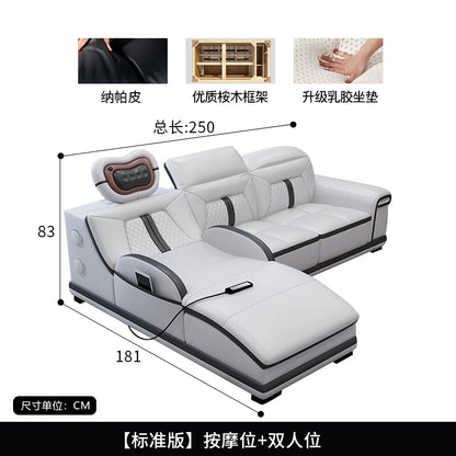 Modern simple massage combination living room leather sofa first layer cowhide  living room