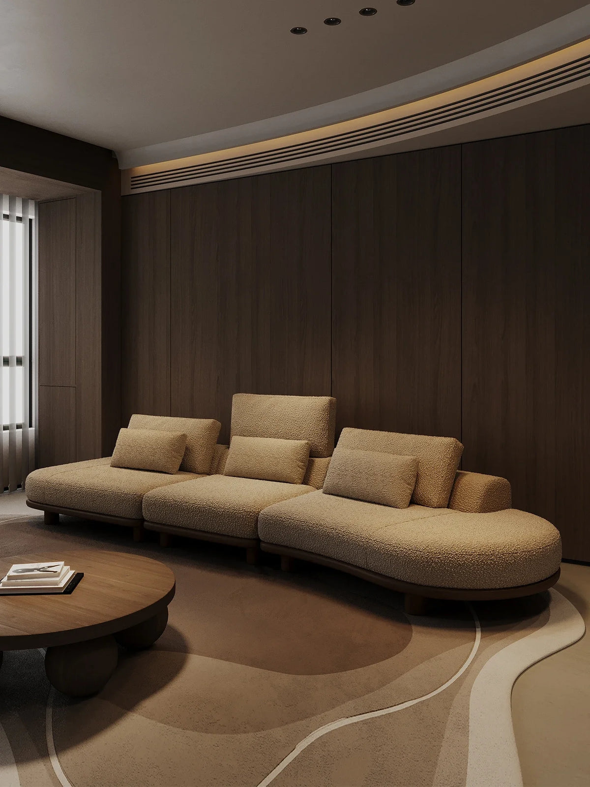 B73 Italian wabi-sabi palm beach fabric sofa living room modern simple curved light luxury, reception sofa
