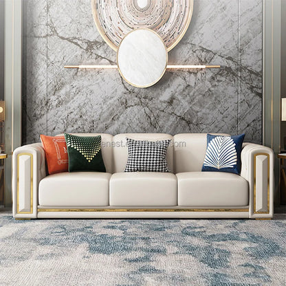 Modern Luxury White Gold Minimalist Home Furniture Living Room Sofa Set 1+2+3 Seater Upholstered L Shape Leather Sectional Couch