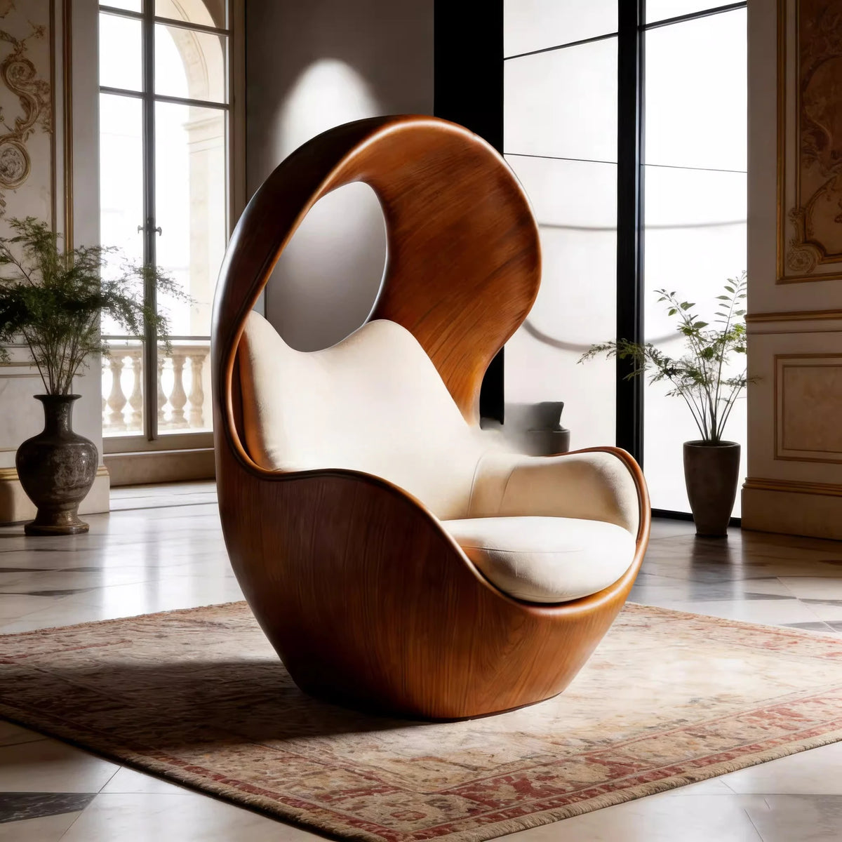 Internet celebrity eggshell single sofa chair retro solid wood surrounded lazy chair living room light luxury artistic leisure