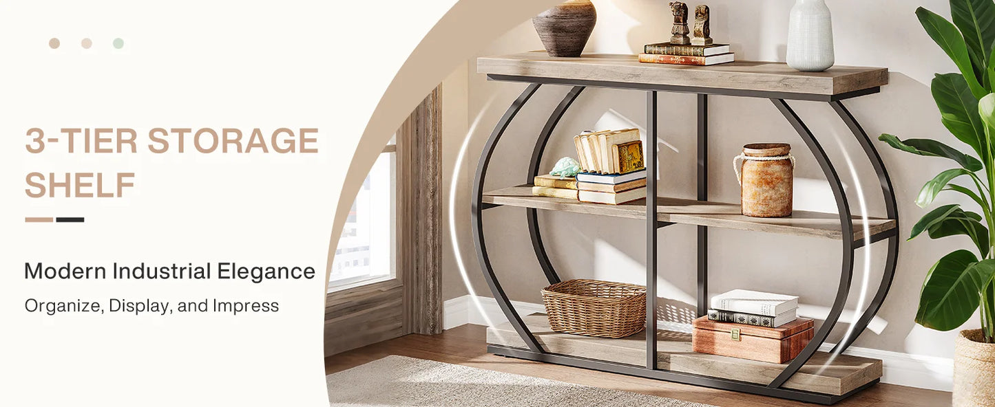 Tribesigns 41.3" Console Table, Industrial 3-Tier Entryway Table with Arched Metal Frame and Storage Shelves for Living Room