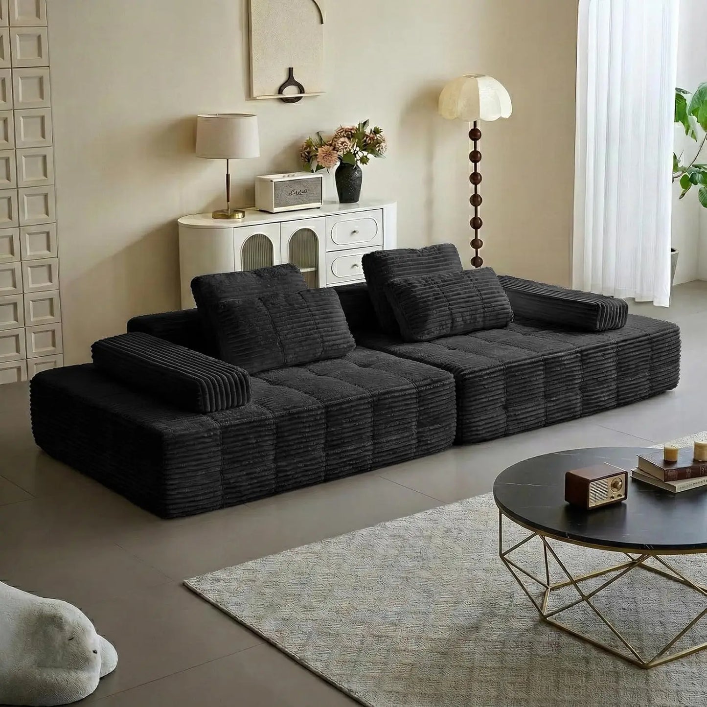 113'' Modular Sectional Boneless Sofa, Oversized Chaise Lounge with Deep Seats, Modular Cloud Sleeper Sofa, No, Customized