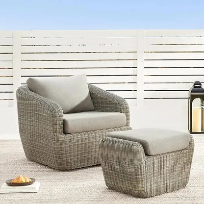 Swivel Rattan Chair with Removable Cushions for Outdoor Use, Perfect for Patios, Decks, and Sunrooms, Gray Cushions Included