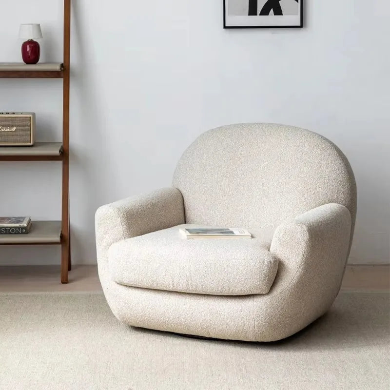 Cream Fabric Lazy Sofa Single Seater Armchair Comfort Accent Furniture for Living Room Bedroom