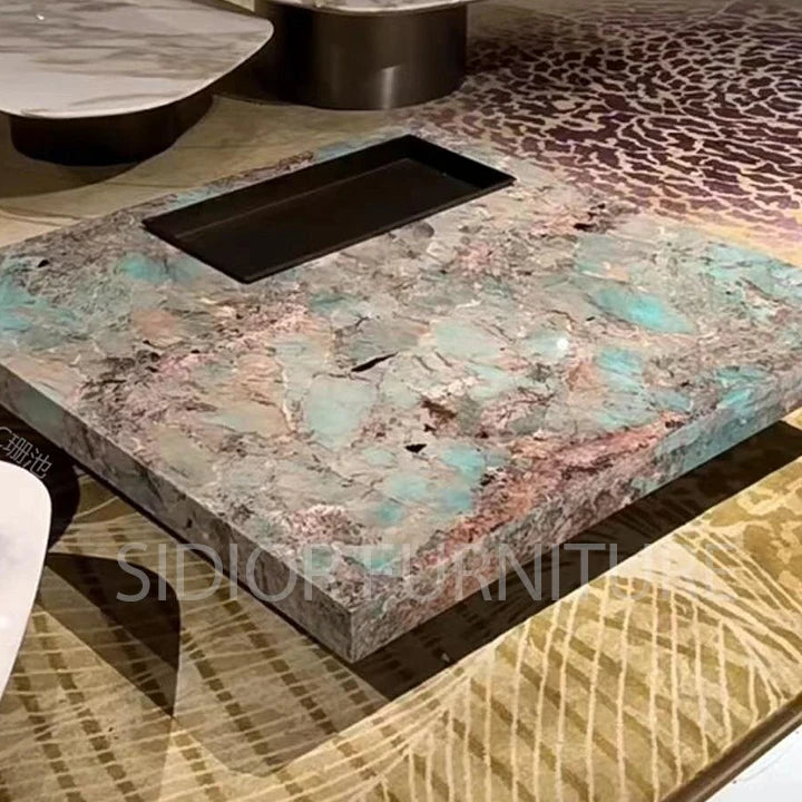 Modern Coffee Table Natural Marble Top Black Marble Coffee Table Center Table for the Living Room