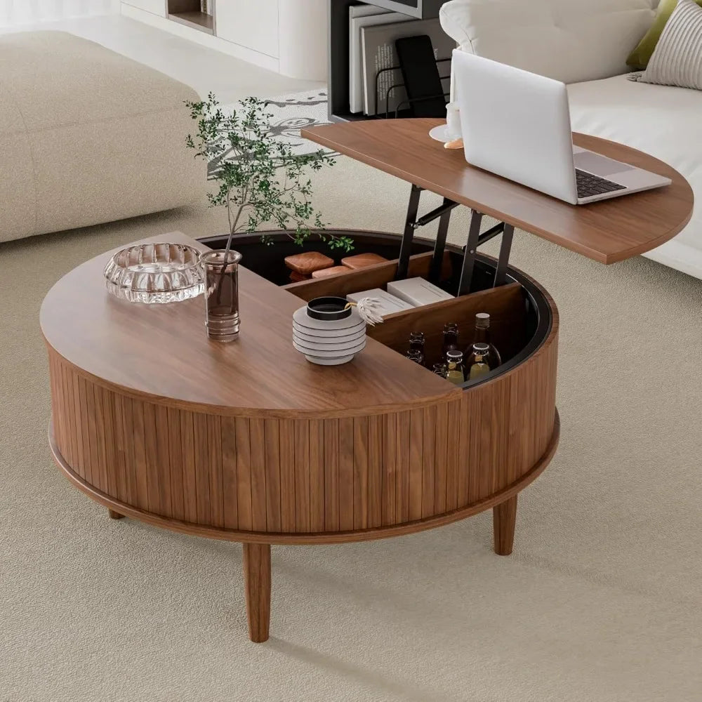 Coffee Table with Storage, Mid Century Modern Coffee Table for Home Small Space