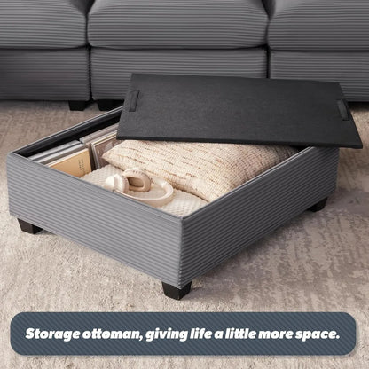 125-inch Extra-large Corduroy Modular Sofa, U-shaped Modular Sofa with Storage Space, 6-seat Convertible Corduroy Sofa