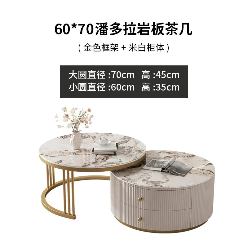 Rock slab round coffee table combination light luxury modern simple living room household small apartment
